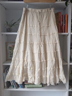 Women's Cream Tiered Maxi Skirt Cotton Size XL Boho Hippie Natural Granola